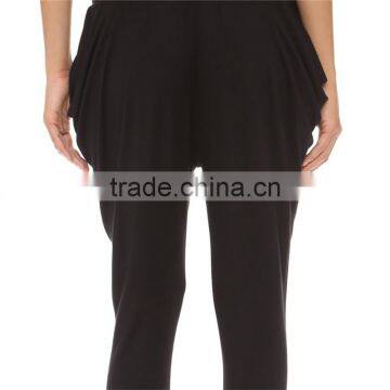 OEM Soft Lounge Ribbed Waist Tapered Leg Imperial Harem Pants Black photo-6