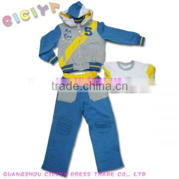 Stylish pajamas design sport winter fleece clothing sets 3pcs for child boys