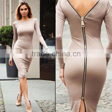 2016 Designed for Fashion Women Pencil Dress Long Sleeve Zip Back Ladies' Dress OEM photo-2