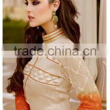 New Maize Color Straight Cut Bottom Cream embroidery Border orange design Designer Semi Stitch Salwar Kameez