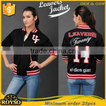 Custom Made Cotton Women Short Letterman Varsity Baseball College Style American Jackets Plain Latest Girl Black Bomber Jacket