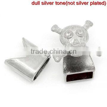 Bracelet End Bar Clasps With Slider For Leather Bracelet Halloween Skull Silver Tone 19x18mm 13x13mm