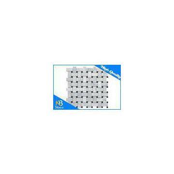 Bianco Carrara White Basketweave Marble Mosaic Tile Backsplash / Bath Wall Use Mixed Black Dots