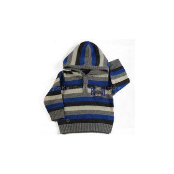 2015 winter baby boy\'s jersey striped hoody pullover sweater printing applique knitwear