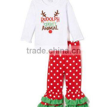 Unique Stripe Santa Claus Embroidery Fall Girls Frocks Sets photo-4