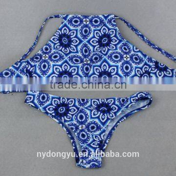 blue porcelain design printed swimwear bikini/hr fancy bikini swimwear/ fancy bikini set swimwear beachwear