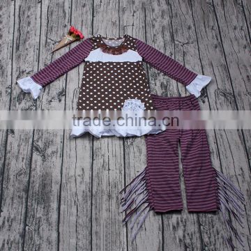 Yawoo polka dots dress match stripe leggings guangzhou kids clothes wholesale children clothing