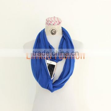 Custom Fashion Lady Jersey Infinity Scarf With Zipper Pocket