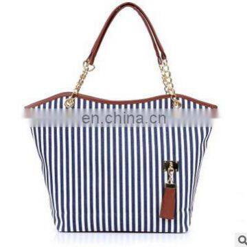 Striped Casual Tote Women Canvas Handbag Casual Single Shoulder Shopping Bags Beach Zipper Large Bag