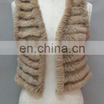 Women's Knitted Casual Vest With Real Rabbit Fur Trim (Style:#B168)