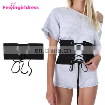 Fashion Women Lace Up Elastic Belt Black Wide Waist Lady Belt