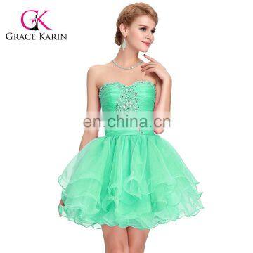 Grace Karin the Real Pictures of Off shoulder Strapless Sexy Short Beaded Green Formal Homecoming Dress CL6077-3