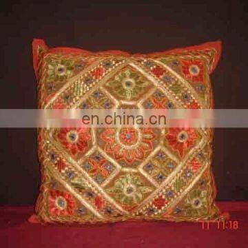 Indian Sequins Patches Cushion Cover,Khambria Cushion Cover, Chikan work Cushion Cover