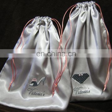 High end eco friendly embroidered satin bags for shoes packing