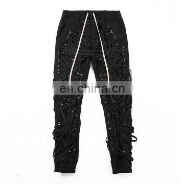 TWOTWINSTYLE Trousers For Female Drawstring Elastic High Waist Stitching Bandage Streetwear