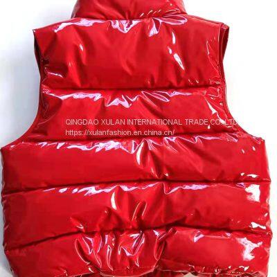 Ladies' Shiny Faux Eco Leather Down Cotton Padded Vest photo-3