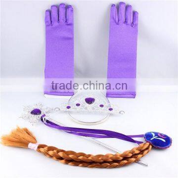 4pcs/set 2014 Elsa Anna Snow Magic Wand Christmas Girl Gift set Magic Wand + Rhinestone Hair Crown + Glove+Hair Braid SU041