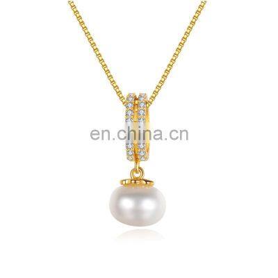 High Quality Simple Design Shell Bead Pendant Box Chain 925 Sterling Silver Pearl Necklace