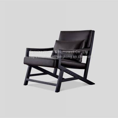 Modern leisure chair LC1503-16 leather upholstered chair with solid wood frame legs