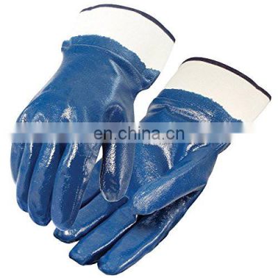 Heavy Duty Durable Blue Nitrile Fully Coated Gloves Oil Water Resistant Safety Work Hand Protective Gloves For Refining