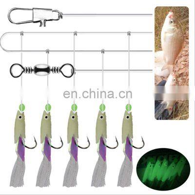 Amazon Hot Sale  Artificial Fish Skin 5 Hooks Luminous Soft Head Saltwater & Freshwater Sabiki Fishing Rigs