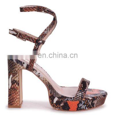 Women High fashion snake print design high heels double crossover ankle strap platform sandals shoes