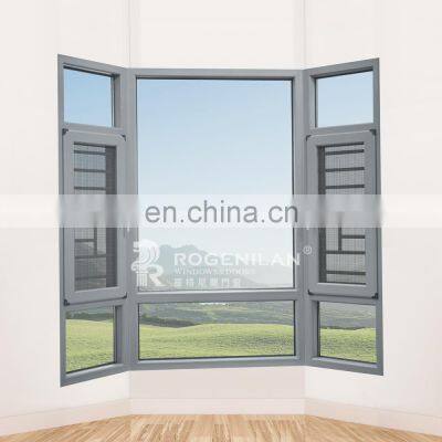 High Quality Soundproof Profile Double Tempered Aluminum Hinged Window Aluminum Mute Casement Windows With Protective Fence