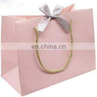 Custom Logo Silk Ribbon Bowknot Closure Gradient Fantasy Pink Paper Gift Bag