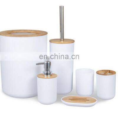Modern European Style Household 6 Pieces Bamboo Lid Plastic Bathroom Sets Luxury Bathroom Accessories for Hotels photo-2