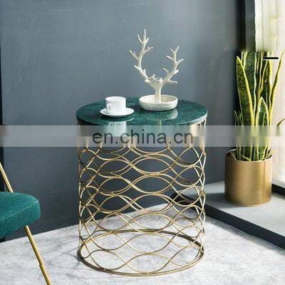 Cheap Living Room Gold Base Round Marble Top Modern Metal Gold Round Coffee Table Set photo-5