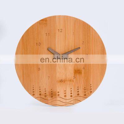 Eco-friendly Premium Round Shaped Household Office Bamboo With Wavy Line Analog Wall Clock