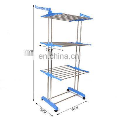 Mobile multi-layer clothes rack towel drying rack floor type double pole clothes drying rack