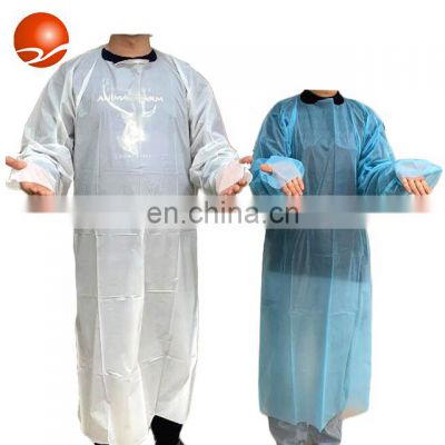 45g Chlorinated Plastic/CPE/PP+PE/SMS Nonwoven Disposable Protective Isolation Apron with Thumb Loop