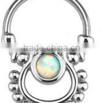 Circle Opal 316L Surgical Steel Septum Clicker Nose Piercing Body Jewelry
