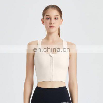 Women Shockproof Sexy Straps Sports Yoga Bra Ladies Outdoor Training Gym Top Nylon Spandex Front Zipper Exercise Wear Clothes