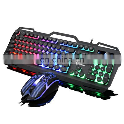 Punk Wired Key Mouse Set Retro Round Key USB Athletic Luminous Game Keyboard Mouse Set