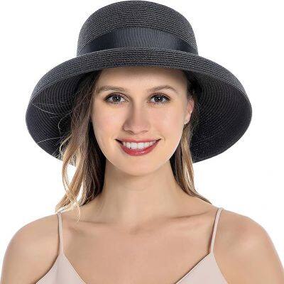 Women Sun Straw Hat Summer Travel Foldable Brim Bucket Hat Vintage Cloche Beach hat