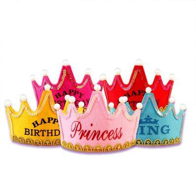 Customized Logo Kids King Tiara Cap Headband Sets Birthday Decoration Flashing LED Light Hats Colorful Princess Crown Party Hat photo-2