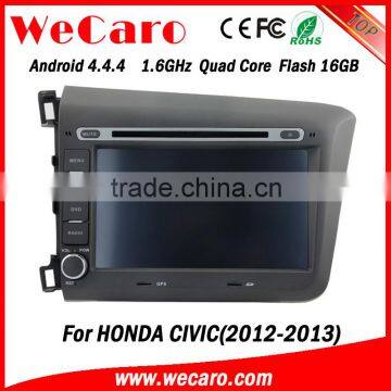 Wecaro android 4.4.4 car dvd player high quality 8" for honda civic radio Playstore OBD2 2012 2013