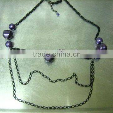 METAL CHAIN LONG CHEST LENGTH NECKLACE, PLASTIC BEADS