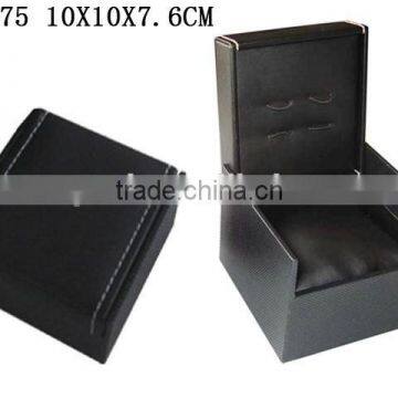 Sophisticated Leather Covered Jewelry Cufflink Box with Lines on the Top T675