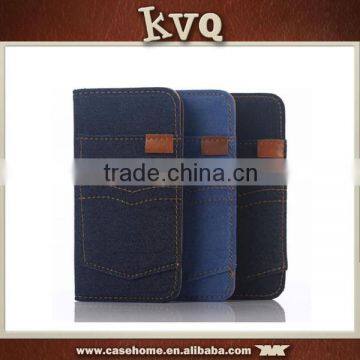 2016 CEBIT Jean Material Book Style Flip Wallet TPU Cover Case for iphone SE New Model