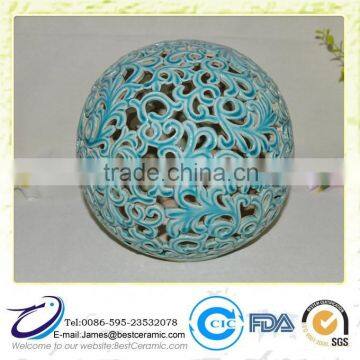 Turquoise Rustic Ceramic Cutout Round Outdoor Candle Holder Ball Lantern