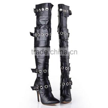 Over the Knee Lace up Boots Front Round Metal Embelished Thigh High Boots Cut Out Knee High Gladiator Boots photo-2