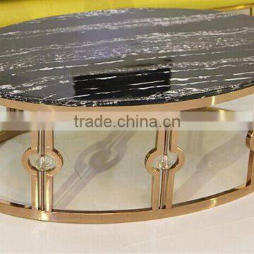 2016 Factory Supply Fashion Oval Marble Metal Stainless Steel Coffee Table Home Use