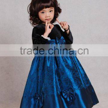 Long sleeves velour sapphire blue autumn Children's Corduroy Dresses