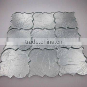 300x300 silver mosaic 12''x12'' waterjet glass tile with leaf design                        
                                                Quality Choice