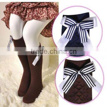 High quality children combed cotton knee high lace boot socks