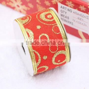 gold edge 2 inch 3inch large size christmas tree wired ribbon for chair bow christmas decorative craft