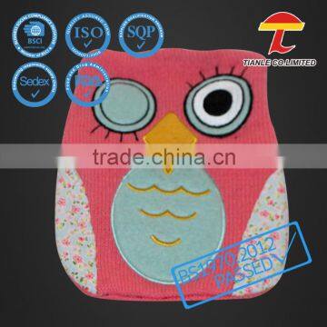 Owl embroidered knitted cover with BS rubber hot water bottle